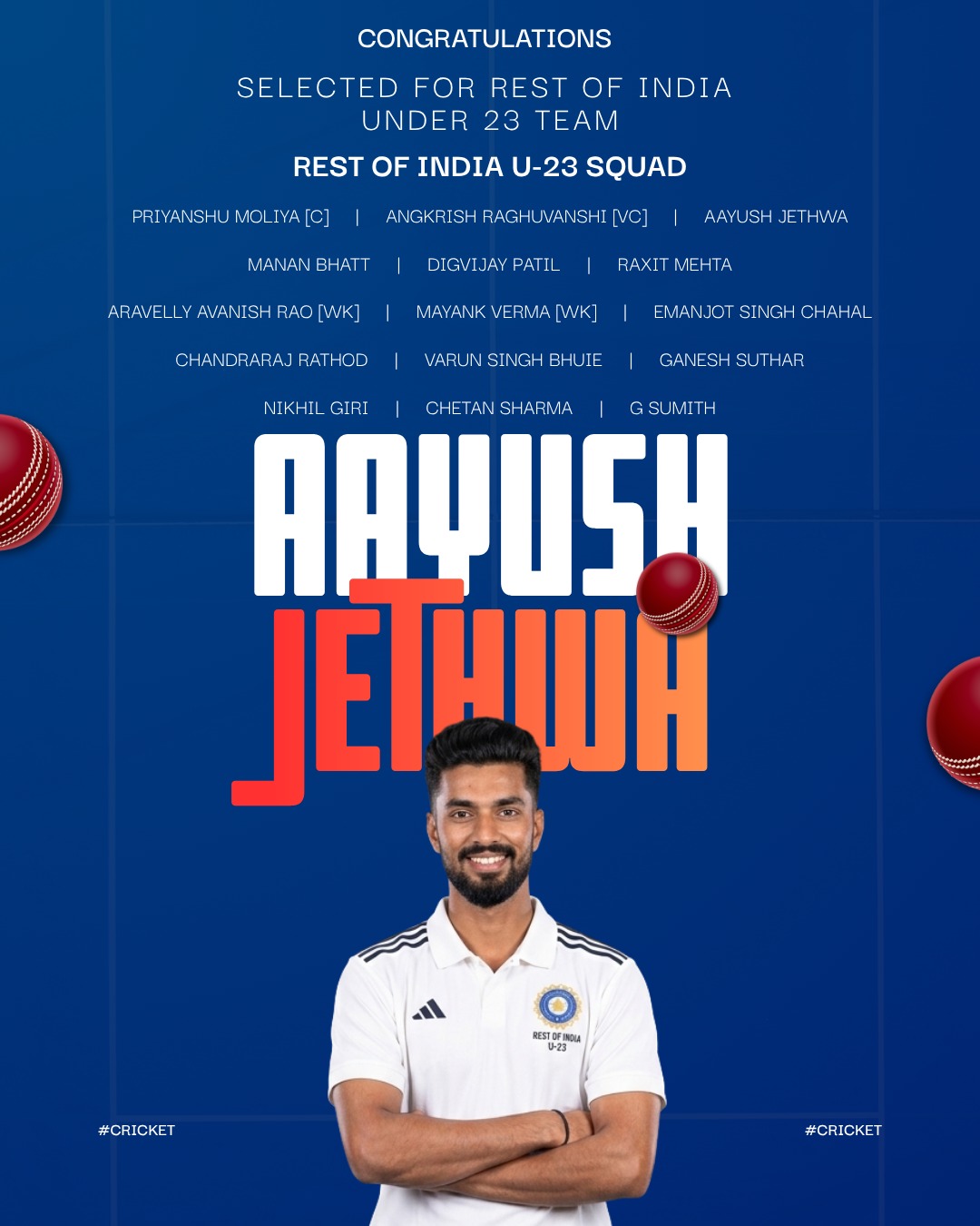 TCSC Alumni got selected for Rest of India Under 23 Cricket team